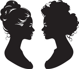 two cameo woman black silhouette on white background