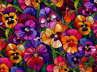 AI generated illustration of colorful pansy flowers