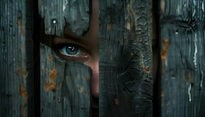 AI generated illustration of a woman gazes over a wooden fence