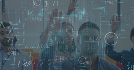 The audience at a business conference is made up of a diverse group of people, all of whom are raisi