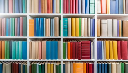 library book shelves packed with colorful books