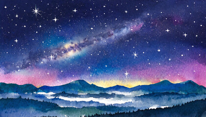 星屑の夜空の水彩画、銀河