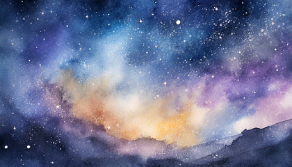 星屑の夜空の水彩画 - obrazy, fototapety, plakaty