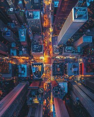 Create a dynamic and visually striking aerial view of a bustling cityscape in an emerging economy, highlighting the integration of cryptocurrency into everyday transactions, enhancing accessibility
