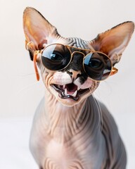 sphynx cat in sunglasses on isolated background