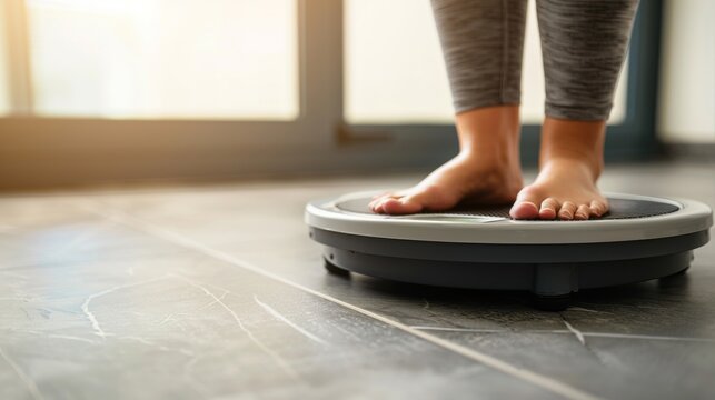 Close-up view of bare feet standing on a scale 