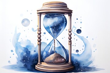 Hourglass with sand on a white background. Watercolor illustration. - obrazy, fototapety, plakaty