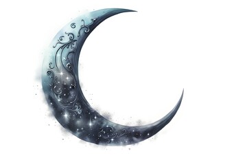 Illustration of a crescent moon on a white background with stars