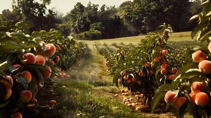 peaches in the farm field