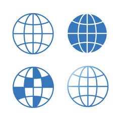 Set of blue globe icon on white