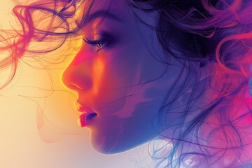 Banner or background with profile portrait of a beautiful young woman, mental illness, women's day