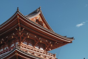 Closeup view of the Sensoji temple's roof details