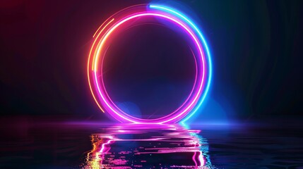 A game portal with a circle neon light effect - obrazy, fototapety, plakaty