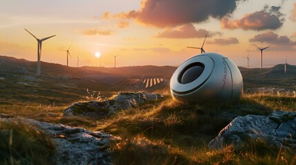 A futuristic image featuring a cutting-edge, wind-powered generator model - obrazy, fototapety, plakaty