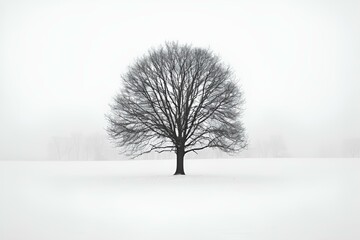 Fototapeta na wymiar AI generated illustration of a solitary tree in snowy field