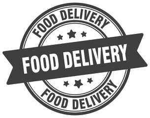 food delivery stamp. food delivery label on transparent background. round sign