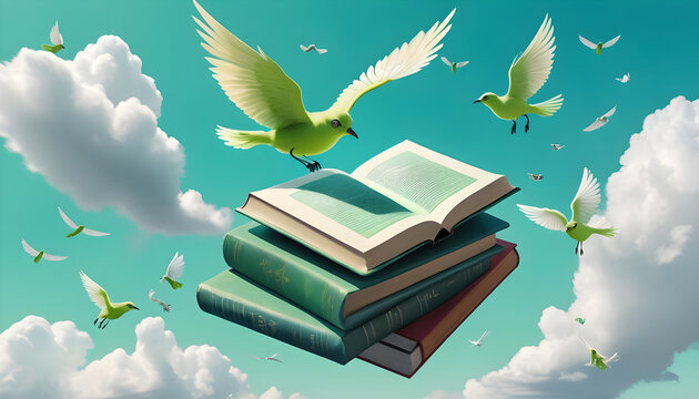 World Book Day Floating library where books are winged 3