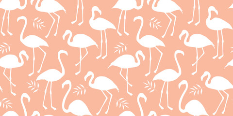 Seamless pattern with flamingo silhouettes. Abstract summer tropical print with birds. Vector graphics.