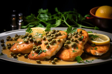 Chicken Piccata, Zesty and tender chicken cutlet in a lemony caper sauce
