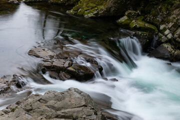 Fototapeta na wymiar Beautiful Dougan Falls on Washougal River, Washington, captured at in spring time