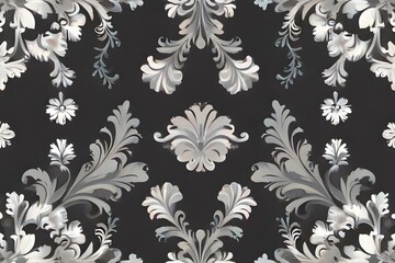 Wallpaper in the style of Baroque. A seamless vector background. White and grey floral ornament. Graphic vector pattern. Generative AI
