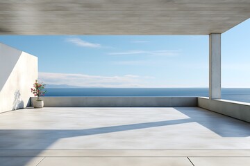 empty concrete terrace with sea view and blue sky, 3d rendering