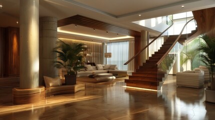 Luxurious Modern Home Interior with Warm Lighting