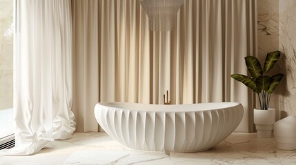 Elegant Bathroom with Sculptural Bathtub and Fluted Details