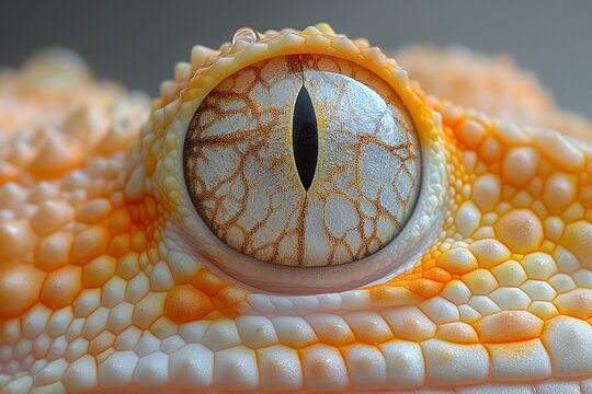 AI generated illustration of a close-up of a crested gecko's eye with vibrant yellow scales