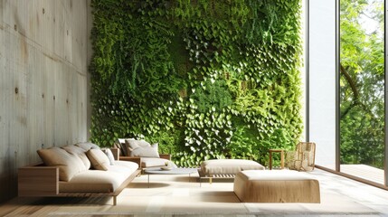 Living Room with Lush Vertical Garden Wall