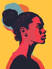 AI generated illustration of a colorful retro poster featuring vibrant female character