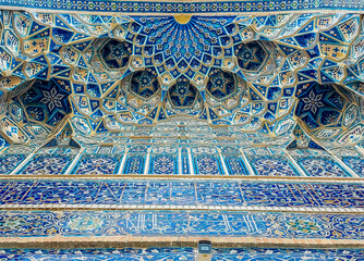 Detail of arc of Gur-e-Amir or Guri Amir, mausoleum of the Turco-Mongol conqueror Timur (also known...
