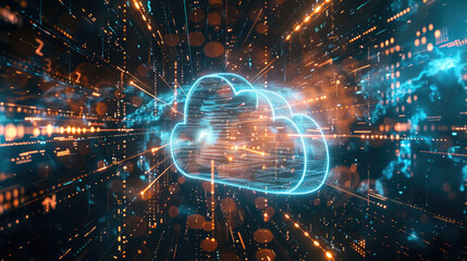 Obraz premium Cloud computing service, data and files storage concept, abstract background with digital cloud symbol. Modern technology