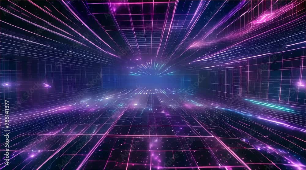 Poster an immersive journey through a virtual reality tunnel with a vibrant data stream, symbolizing high-s
