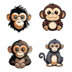 Fototapeta premium clipart set vector cute monkey