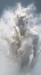 Statue of man in splash of white wather.