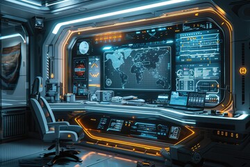 future computer. computer of new technologies with artificial intelligence. workplace of the future