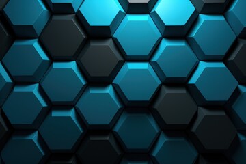 Cyan dark 3d render background with hexagon pattern 