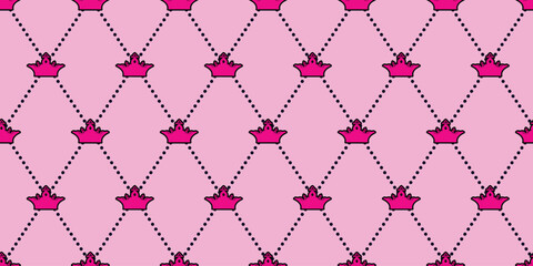 Simple seamless vector pattern with crown. Pink crown ornament.