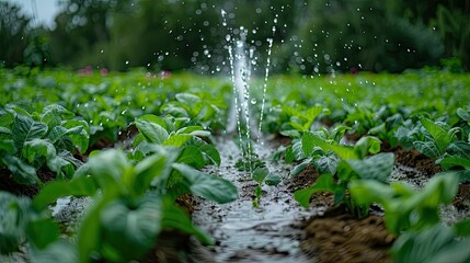 Fototapeta premium Smart irrigation system conserving water in agriculture