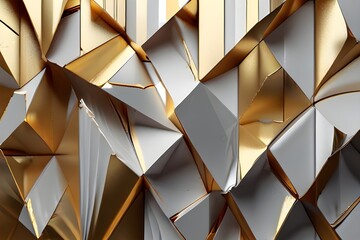 Abstract architectural background 3d illustration white and gold color modern geometric wallpaper...