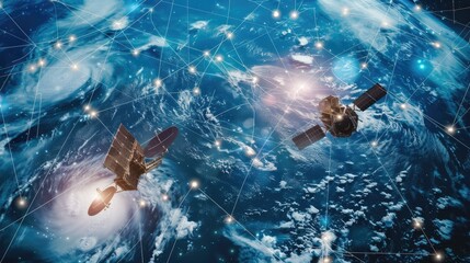 Obraz premium Satellite communication network connecting remote areas