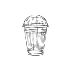 Smoothies cup engraved hand drawn vector, jar bottle with dome lid for cocktail, juice or water takeaway drink container