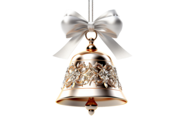 The Whimsical Bell: A Delicate Bow Adorns Its Clapper. On White or PNG Transparent Background.