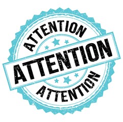ATTENTION text on blue-black round stamp sign