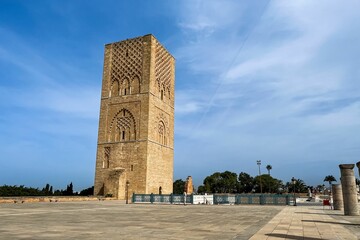 Fototapeta na wymiar The Hassan Tower and the columns in Rabat