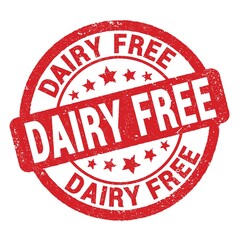 DAIRY FREE text written on red round stamp sign.