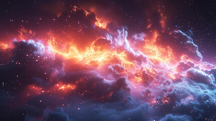 Colorful glowing fire nebula constellation in space - obrazy, fototapety, plakaty