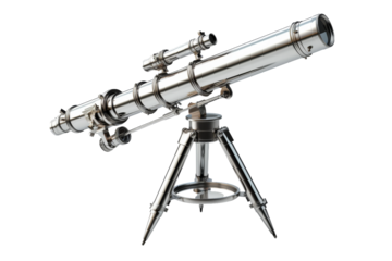 Gazing Beyond: Stellar Telescope Strikes Pose on Clean Canvas. On White or PNG Transparent Background.