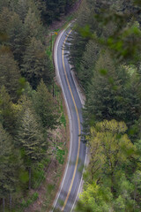 Beautiful curvy road, Highway 14, in Washington State, captured from the top of Beacon Rock 